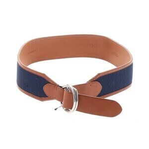 Ralph Lauren Equestrian D-ring Belt - Navy and Tan Leather Silver M